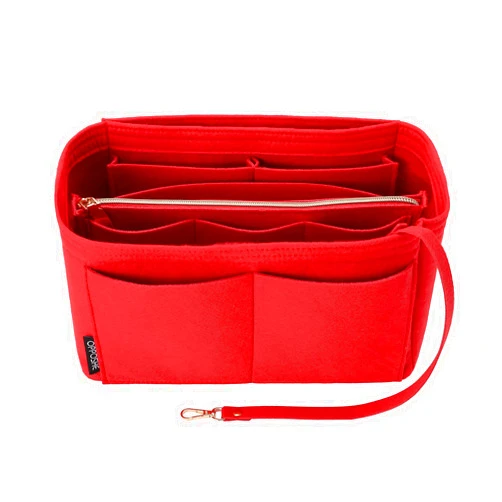 OPPOSHE Purse Organizer Insert for Handbags, Softened Felt Bag Insert Organizer for Tote, Handbag Organizer Compatible with LV, Coach, MK, Kate Spade, Goyard, Longchamp (Red, Small)