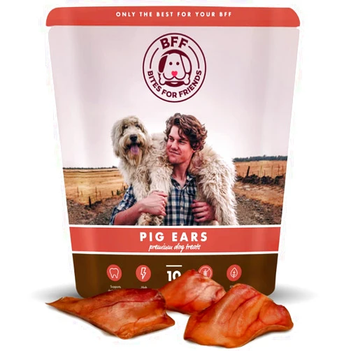 BFF BITES FOR FRIENDS BFF Pig Ears for Dogs (10 Count) - Long Lasting Dog Chews for Aggressive chewers - No Hide Healthy Dog Treat - Dog Teeth Cleaning Treat - All Natural No Rawhide - for Small, Medium and Large Breeds