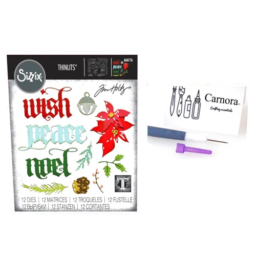 Tim Holtz Sizzix Vault Holiday Classic Thinlits Die Set (666716), 12 Dies Carnora Two-Ended Die Release Gadget