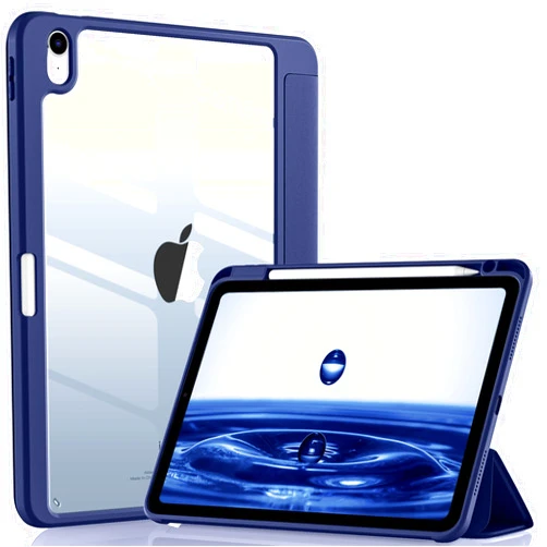 Wenlaty Compatible with iPad Air 11 inch Case (M2) 2024 Release, for iPad Air 6th/5th/4th Generation Case 11/10.9 Inch with Pencil Holder 2024/2022/2020, Slim Cover with Clear Back Shell, Navy