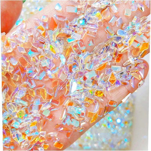 LBPEPAMZ 200PCS Aurora Nail Art Rhinestones Multi Shapes Mix 3D Glass Crystal Nail Gems Nail Charms Craft Heart Bear Star Irregular Iridescent Clear Nail Rhinestone Diamonds for Women Girls DIY Nail Art Design