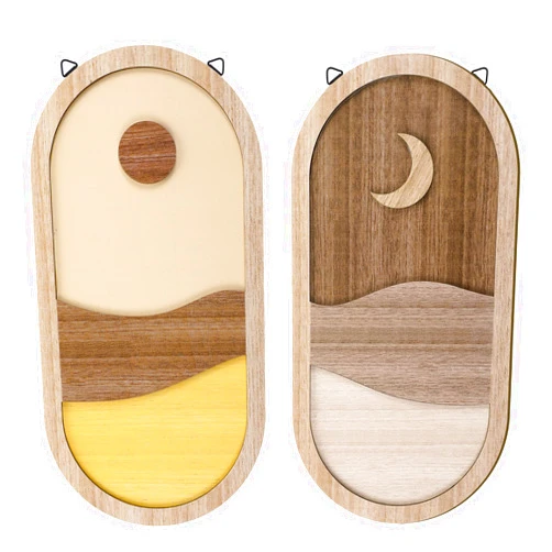 CroBlissful 2 Pieces Boho Sun Moon Wall Art Boho Wooden Wall Decor Sunrise and Sunset Decor Vintage Wall Decor Minimalist Hanging Art Wall Decor Farmhouse Bedroom Living Room Office (Classic)