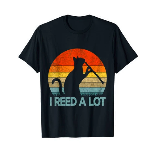 Funny Clarinet Player Clarinet Gift Funny Clarinet Cat I Reed A Lot Musician Retro Vintage T-Shirt