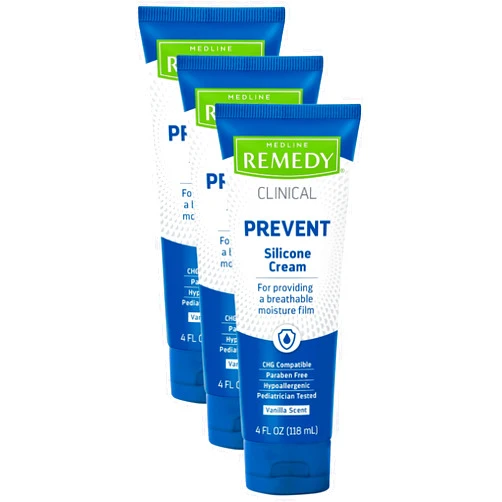 Medline Remedy Clinical Silicone Cream (4 oz Tube), Vanilla Scent, Breathable Film, Soothing, Moisturizing, Nourishing, Hydrating Skin Care, For Cracked, Chapped, Sensitive Skin (Pack of 3)