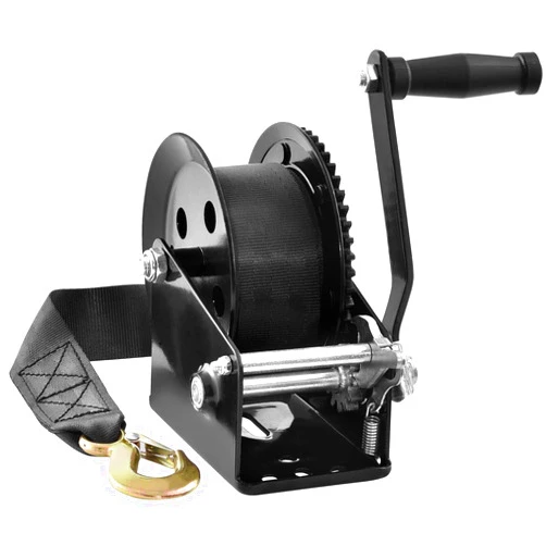 VEVOR Hand Winch, 1600 lbs Pulling Capacity, Boat Trailer Winch Heavy Duty Rope Crank with 33 ft Polyester Strap and Two-Way Ratchet, Manual Operated Hand Crank Winch for Trailer, Boat or ATV Towing