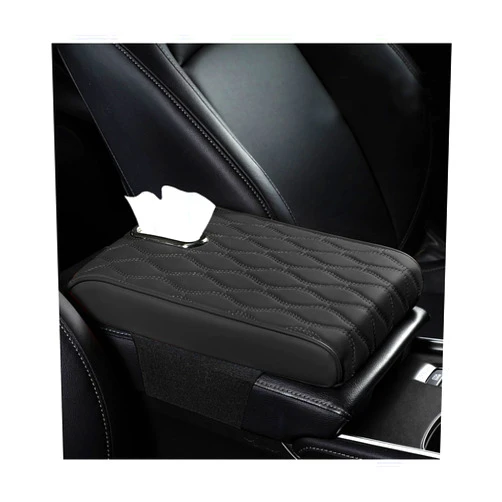 Suvnie Car Center Console Cushion Pad, Universal Waterproof Leather Auto Armrest Seat Box Protector, Automotive Elbow Rest Box Cover with Soft Memory Foam, Car Accessories (Black)