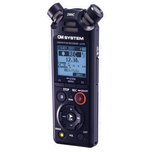 OM SYSTEM Olympus LS-P5 PCM Recorder with tresmic 3-Microphone, Bluetooth, Composite USB Microphone Mode, High Resolution Sound, Low-Cut Filter, 16GB Built-in Memory.
