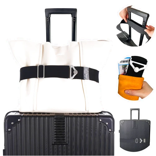 SOWPOPY Travel Belt for Luggage, Add a Bag Luggage Straps Suitcase Travel Belt Over Handle for Carry On Bag, Adjustable 2-in-1 Elastic Luggage Belt Bag Bungee Travel Essential Accessories