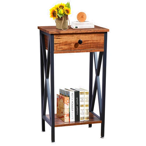 VECELO Tall End Side Tables,27 Inch Night Stand with Drawer for Living Room Bedroom,Small Spaces,1 Set