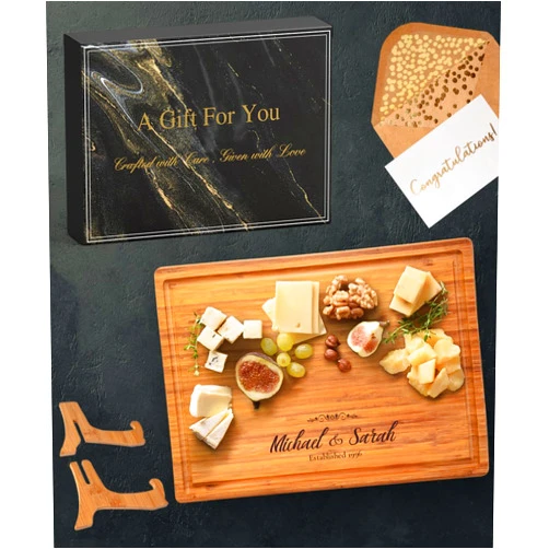 BrightTexts Personalized Cutting Board Customized Charcuterie Board Perfect for Weddings, Anniversaries, and Housewarmings Includes Gift Box and Stands.
