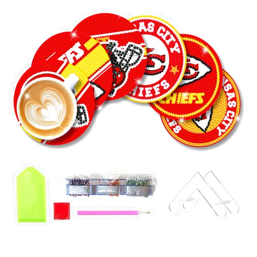 Aimeryup 6 Pcs Diamond Paintings Coasters Kits with Holder, DIY Football Diamond Art Coasters for Adults Kids, Diamond Dot Kits for Kansas City Craft Gifts
