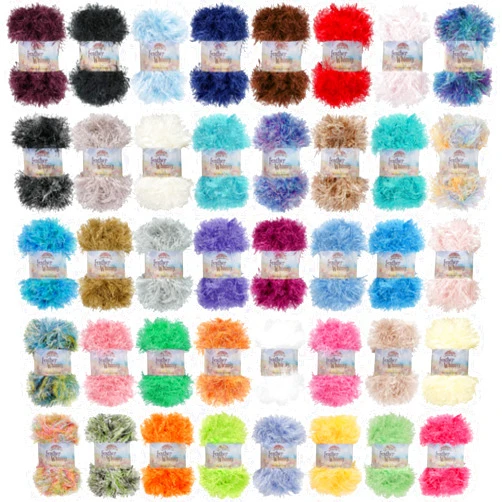 BambooMN JubileeYarn Feather Whimsy Eyelash Yarn - 50g/Skein Fine Polyester Fur - Variety Pack - 20 Skeins