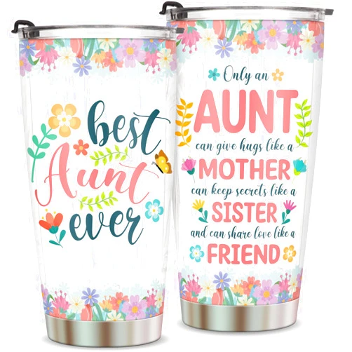 COOILELISOSY Best Aunt Ever-Aunt Gifts from Niece Nephew-Mothers Day Gifts-Christmas Birthday Gifts for Auntie,Aunt to be,Aunt Pregnancy Announcement-Stainelss Steel Insulated Travel Mug-Aunt Wine Tumbler 20oz