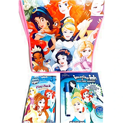 Disney Princess Tote and Activity Set Bundle with Medium Eco-Friendly Reusable Tote, Magic Ink Book and Grab and Go Pack
