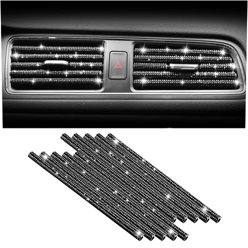 SINGARO 10 Pieces Car Air Conditioner Bling Air Outlet Decorative Strips, Shiny Rhinestone Bendable Decorative Strips, Universal for Most Air Outlets, Car Interior Accessories(Black)