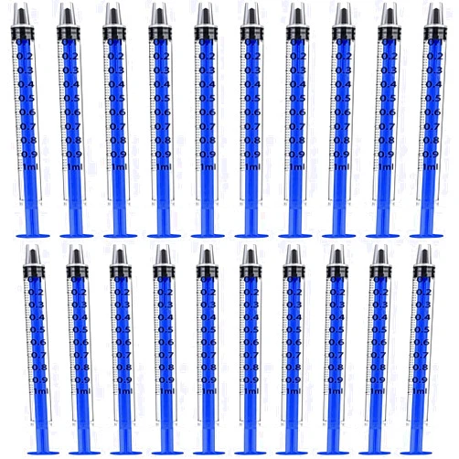 WANBAO Blue 50 Pcs 1ml 1cc Plastic Syringe No Needle Syringe for Pets Oral, Refilling, Oil or Glue Applicator, Measuring or Transfering Tiny Amount of Liquids, Without Cap