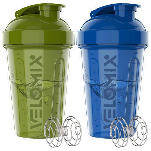 VELOMIX -2 Pack- 20 oz Protein Shaker Bottles for Protein Mixes - 2x Wire Whisk | Leak Proof Shaker Cups for Protein Shakes and Pre Workout | Protein Shaker Bottle Pack | Protein Mixer Cup