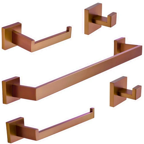 TRUSTMI Contemporary 5-Pieces Bathroom Hardware Set Towel Bar Robe Hook Toilet Roll Paper Holder, SUS 304 Stainless Steel Wall Mounted, Brushed Rose Gold