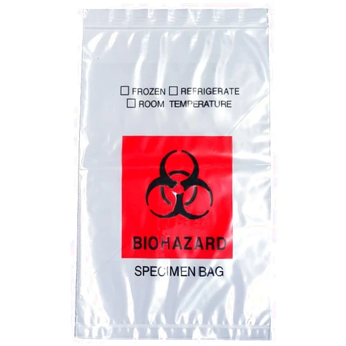 Daarcin Biohazard Specimen Bags,100pcs 6x9in/15x25cm with Biohazard Red Logo Printing, Ziplock Top Sample Bags with Outside Pocket Paperwork Pouch