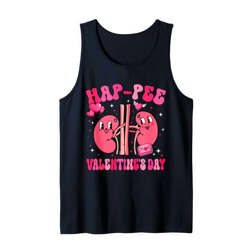 Groovy Happy Valentine’s Day Kidney Urology Retro Valentine Hap-Pee Kidney Urology Nurse Valentine's Day Tank Top