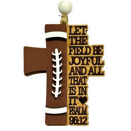 From the Pines Supply Co Religious Football Christmas Tree Ornament | Psalm 96:12 | Football Cross | Gift for Football Player | Christian Football Ornament