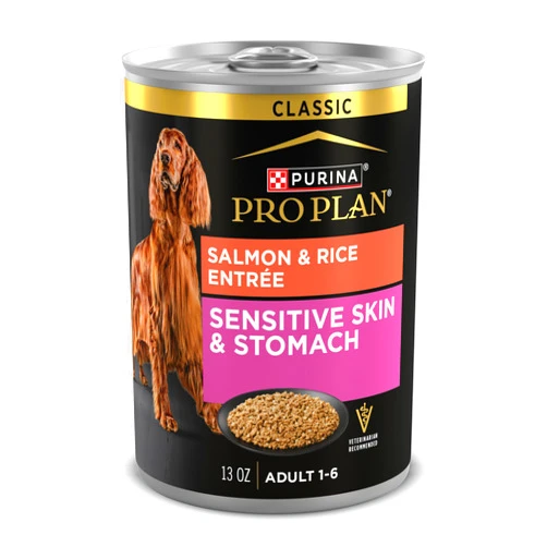Purina Pro Plan Sensitive Skin and Stomach Dog Food Wet Classic Pate Salmon and Rice Entrée - (Pack of 12) 13 oz. Cans