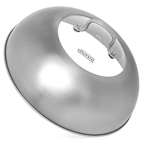 YOSUKATA Wok Lid 12.8 In - Premium Stainless Wok Cover with Tempered Glass Insert Steam Holes and Ergonomic Handle - Durable Wok Accessories - Dishwasher-Safe Lid for 13.5-In Wok for Asian Cooking