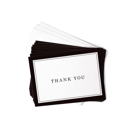 Hill Valley Greetings Black Formal Thank You Cards with Border - 48 Classic Note Cards with Envelopes - Perfect for Business Professionals & Special Events