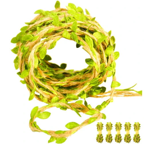 Naidiler 196 Ft Burlap Leaf Ribbon Twine for Crafts for Safari, Jungle, Fairy Party, Woodland Baby Shower, Enchanted Forest Decorations Vines Decor