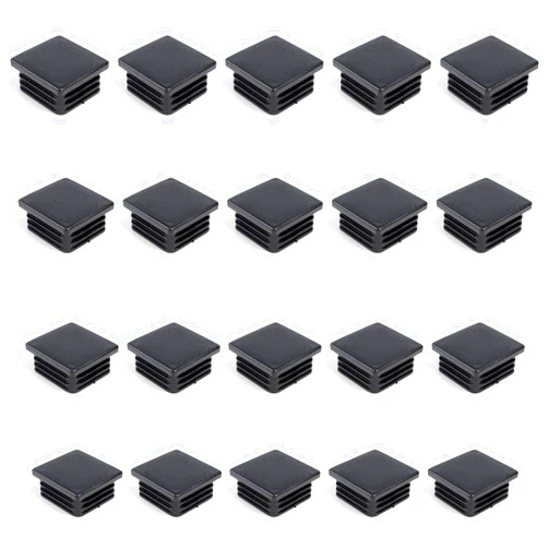 HarParBar Square Plastic End Caps 20PCS 25mm x 25mm Black Inner Plugs Square Plastic Plugs Inserts End Caps for Tables Desks Chairs Bed