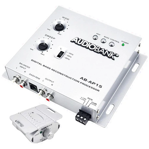 Audiobank 1/2 Din Car Audio Digital Bass Processor, Sound Restoration & Crossover for Car Subwoofer with Bass Knob/Input Level: 15V RMS & Output Level: 13.5V Peak