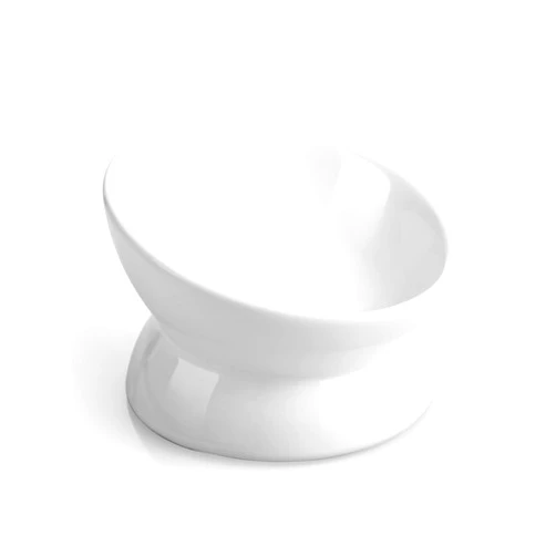 LoeJan Elevated Cat Food Bowl, 5 Oz Ceramic Raised and Tilted Water Bowl, Anti Vomiting and Protect Pets' Spines Dishes for Small Dog, Fat Faced Cat, Kitten (White, 1 Pack)