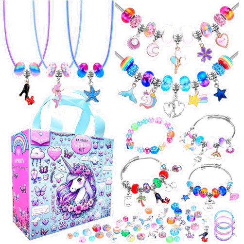 AIPRIDY 208 Pieces Charm Bracelet Making Kit,Unicorn Mermaid Crafts Gifts Set Can Inspires Imagination and Creativity,Jewelry Making Kit Perfect Gifts for Girls 5-12 Years Old (Pink+Aqua Unicorn)