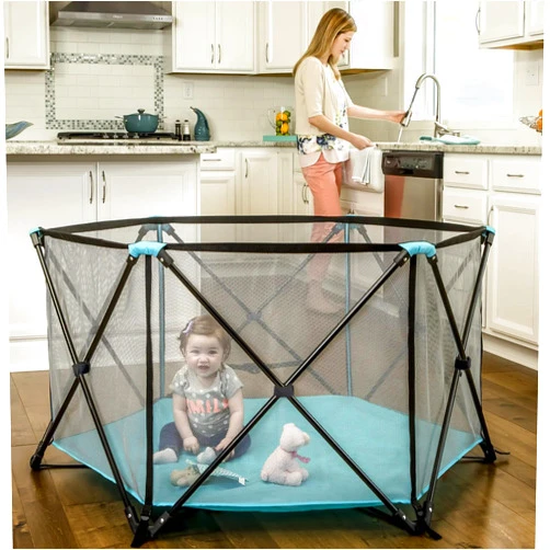 Regalo Safety My Play Portable Baby Playpen & Play Yard, Foldable 6-Panel Indoor Outdoor Playpen for Babies & Toddlers, Mesh Sides, Washable Fabric, 48”, Aqua/Black