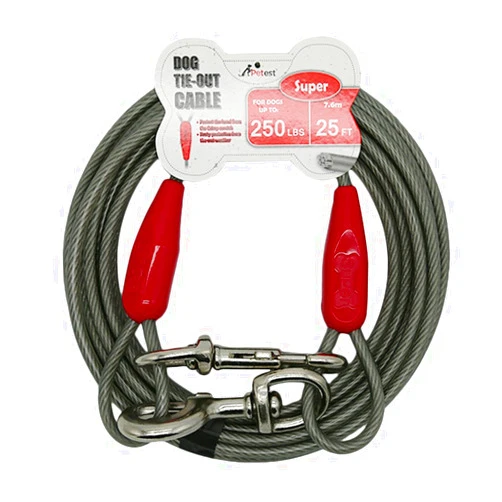 Petest 25ft Tie-Out Cable with Crimp Cover for Super Dogs Up to 250 Pounds