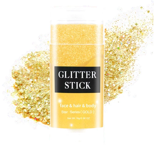 MEICOLY Gold Body Glitter Stick,Halloween Waterproof Face Glitter Gel,Chunky Glitter Face Paint,Mermaid Sequins Hair Glitter Makeup,Sparkle Body Glitter for Women,Festival Accessories Glitter