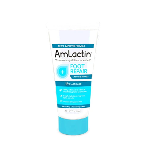 AmLactin Foot Repair Cream - 3 oz Foot Cream for Dry Cracked Heels with 15% Lactic Acid - Exfoliator and Moisturizer for Dry Skin & Foot Care (Packaging May Vary)