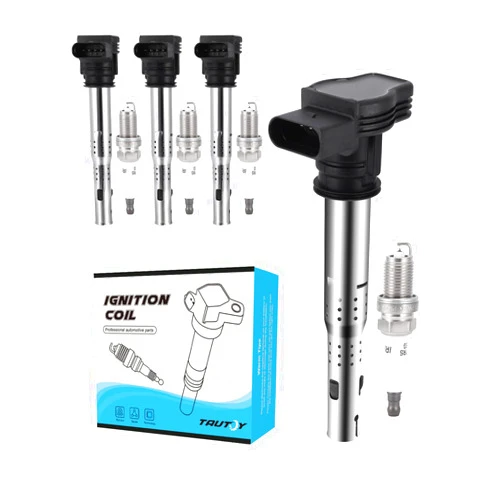 TAUTOY UF575 Ignition Coil 1675 Spark Plug For Audi A3 A4 A5 A6 A8 Allroad Q3 Q5 RS4 RS5 TT,For VW Beetle Bora CC Eos GLI Golf GTI Jetta Passat Rabbit 1.4L 1.8L 2.0L 2.5L 4.2L 2004-2019,4 PCS