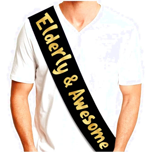 Sterling James Co. Elderly and Awesome Glitter Sash - Funny Birthday Party Sash - Retirement Party Favors, Supplies & Decorations