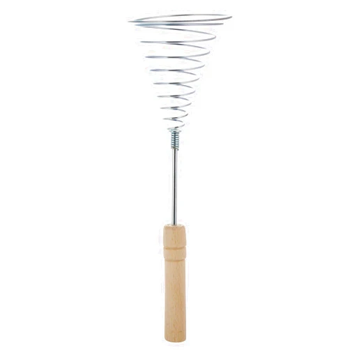 OFXDD Stainless Steel Spring Coil Whisk 1 Pcs - Wire Whip Egg Whisk with Wooden Long Handle - Heavy Duty Whisks for Cooking