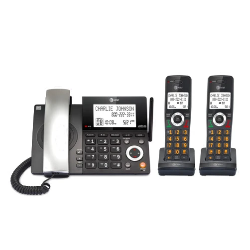 AT&T DECT 6.0 Corded/Cordless Home Phone with 2-Handset and Answering Machine, Smart Call Blocker, Caller ID, Large Backlit Display, Big Button, Speakerphone, Intercom: CL84218 (Charcoal Black)