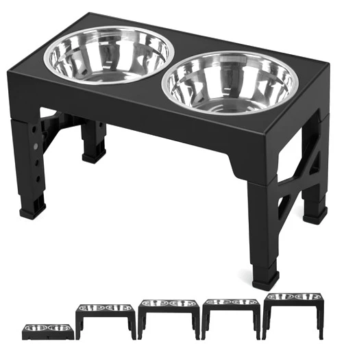 Niubya Elevated Dog Bowls with 2 Stainless Steel Dog Food Bowls, Raised Dog Bowl Adjusts to 5 Heights (3.15