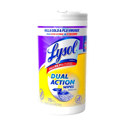 Lysol Dual Action Disinfectant Wipes, Multi-Surface Antibacterial Scrubbing Wipes, For Disinfecting and Cleaning, Citrus Scent, 75ct