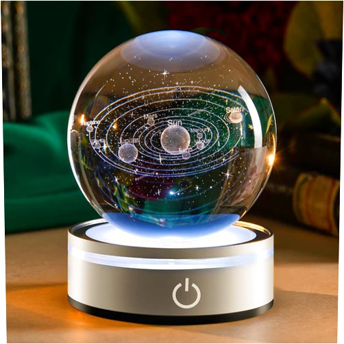 IFOLAINA 3D Solar System Crystal Ball Model Gift Space Astronomy Gift Planets Multicolor Universe Globe Ball Science Astrophysics Gift Night Light Kids Bedroom Adults Gift