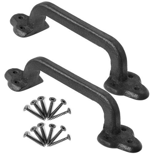 WEBI Rustic Gate Handle:9 Inch Cast Iron Sliding Barn Door Handle,Vintage Metal Long Gate Pull Handle Fence Handle for Outdoor,Garage,Interior,Black,2 Packs