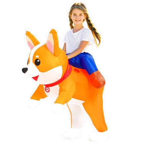 Anroog Inflatable Costumes Kids Dog Costume Halloween Blow Up Ride on Corgi Costume Animal Suit for Girls Boys Cosplay Party