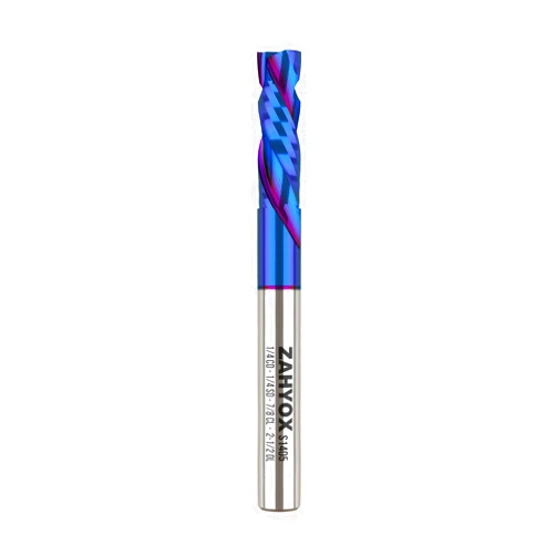 Zahyox 1/4 Inch Shank Up Down Compression Spiral Router Bit, Nano Coated Solid Carbide Straight CNC End Mill for Wood, 1/4 Dia x 7/8 CL x 2-1/2 OVL