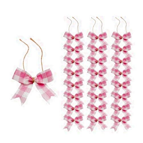 Meseey 24 Pcs 3 Inch Mini Pink and White Buffalo Plaid Check Burlap Ribbon Bow for Applique Embellishment Crafts Sewing Scrapbook Wedding Christmas Halloween Thanksgiving Decorations (Pink White)