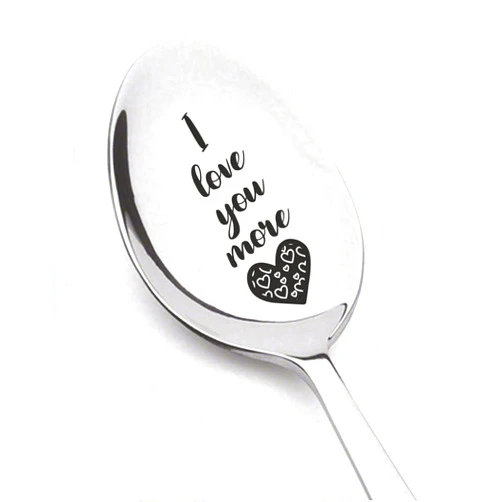 IRIDESCENT Weefair I love you more valentines day gift from boyfriend | for Mothers / Thanksgiving Christmas Romantic husband wife birthday anniversary Couple Spoon Gift, Silver, 7 INCHES (WFR_ILU_MORE22)