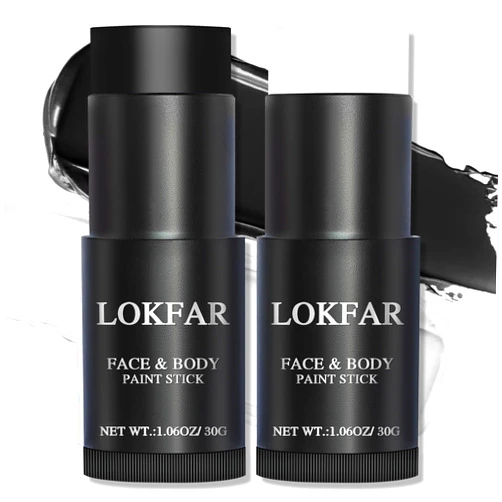 LOKFAR Black and White Face Paint Halloween Makeup Kit Professional, White Foundation Makeup Eye Black Stick, Black White Face Makeup for Halloween Zombie Clown Vampire Skeleton Skull Joker Makeup